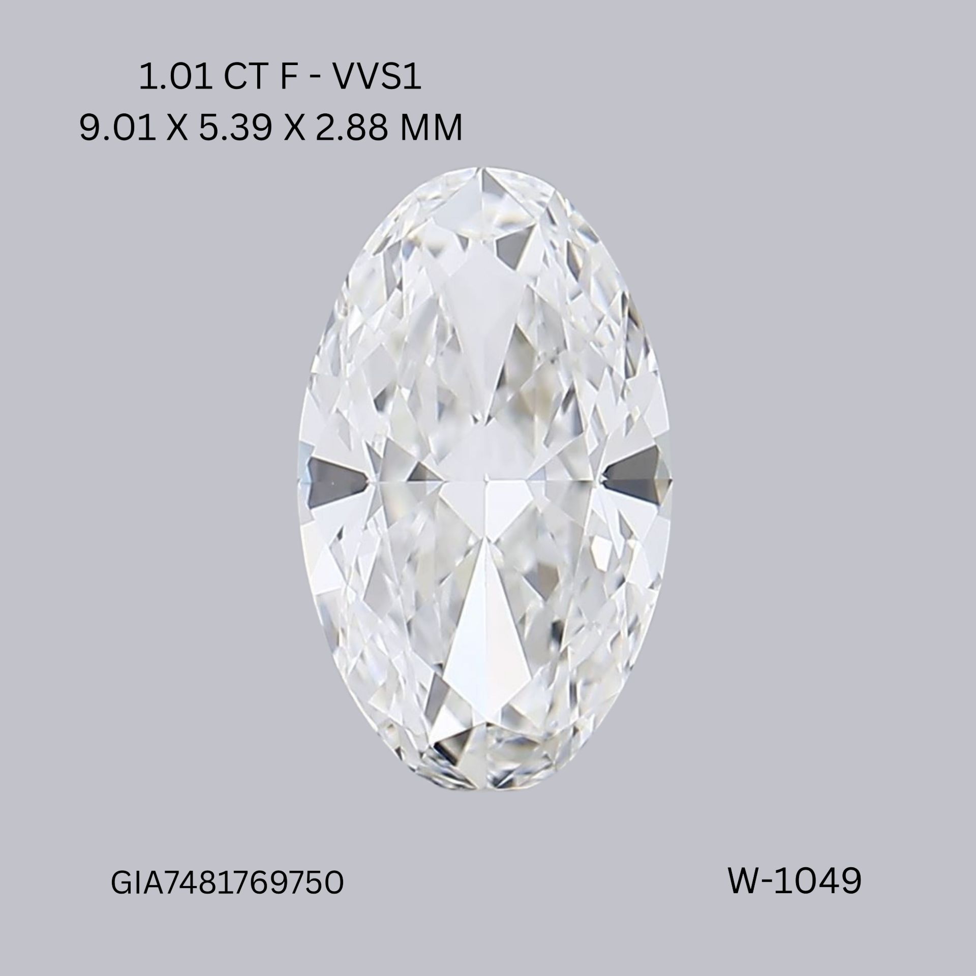 Diamond Natural 1,01Ct F-VVS1 Oval - GIA7481769750